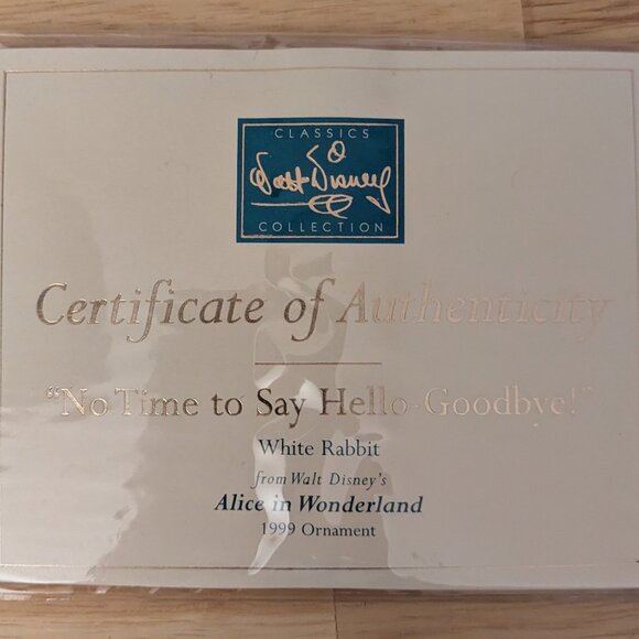 WDCC "No Time to Say Hello-Goodbye" White Rabbit Ornament New in Box with COA - Picture 9 of 12